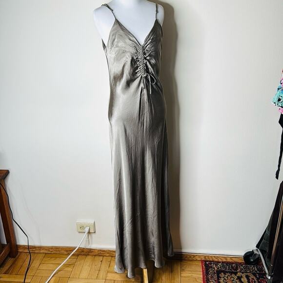 Zara Green Gray Satin Maxi Slip Dress - Picture 6 of 9